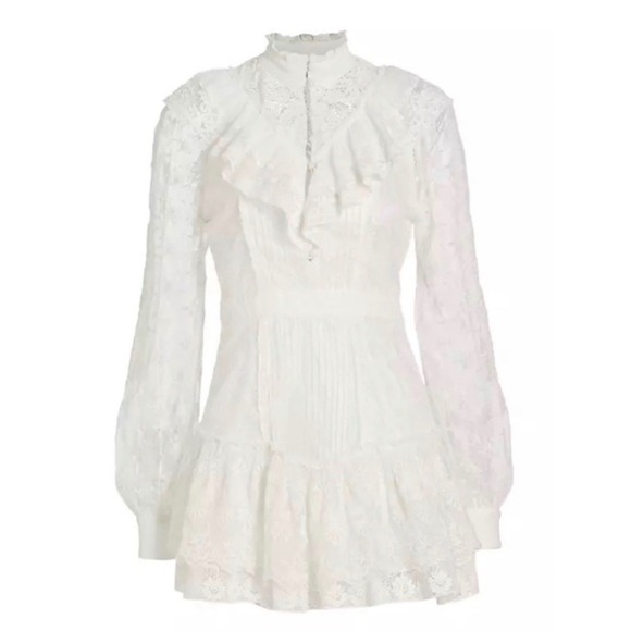 LoveShackFancy Trisha Ruffled Lace Mini Dress True White Size 4 NWT - Picture 3 of 6